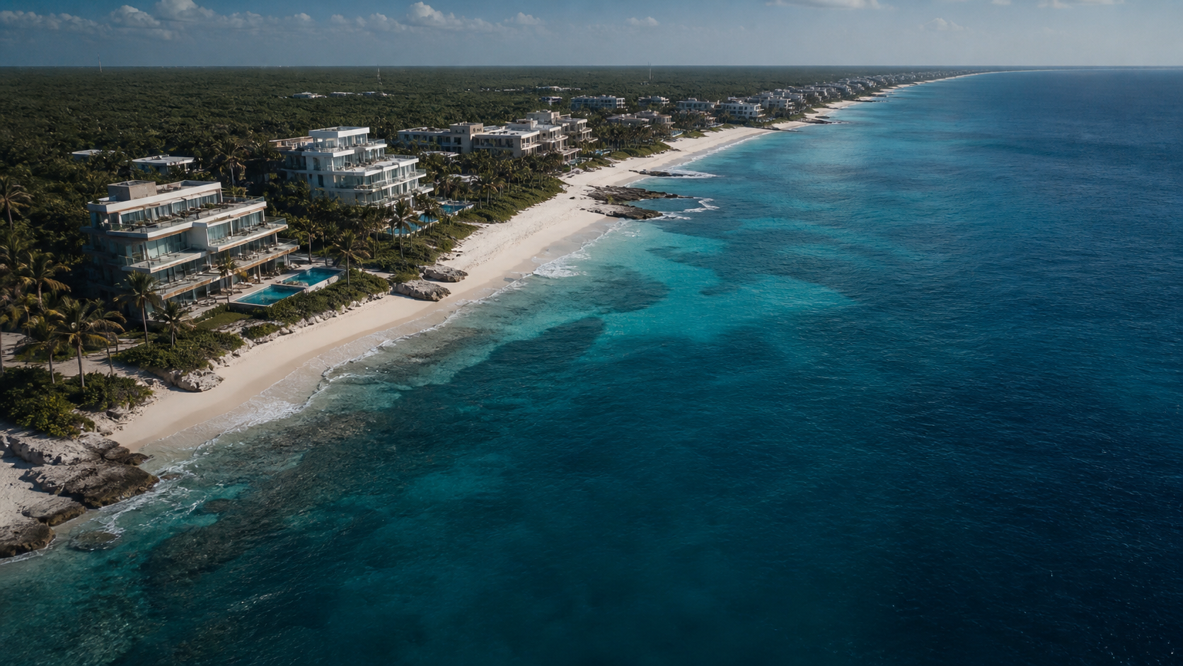 Vista aérea editorial de la Riviera Maya